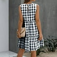 thumbnail image 6 of Sakmal Midi Sundresses for Women Ruffle Cotton Line Black Dress Plaid Sleeveless Crew Neck Dresses, 6 of 7