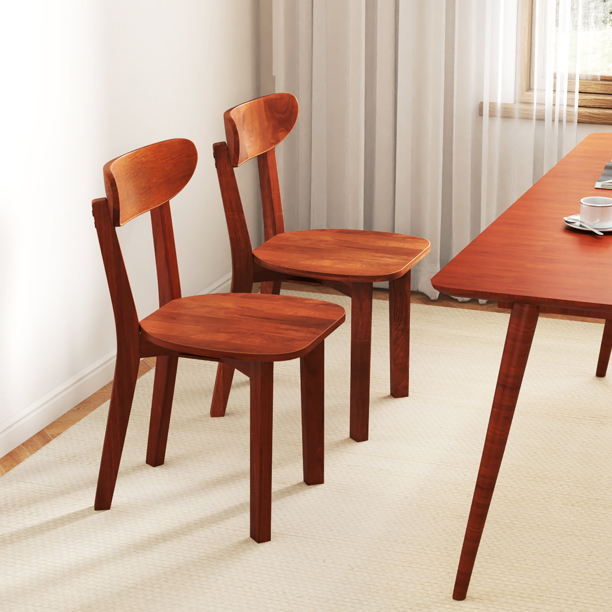 Gymax Solid Wood Dining Chair Set of 4 w/ Curved Backrest & Rubber Wood Frame