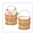 thumbnail image 1 of 2Pcs Wicker Wedding Flower Girl Baskets Pearl Wicker Rattan Handwoven Basket Wicker Basket with Handle Straw, 1 of 5