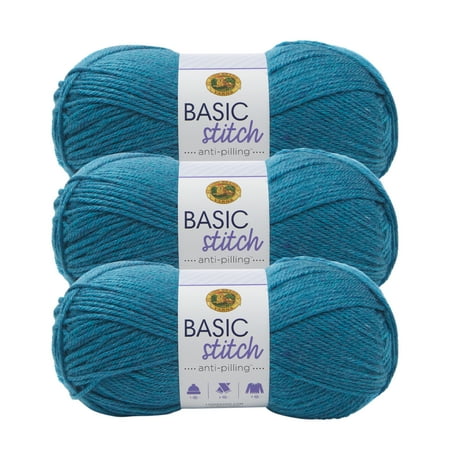 UPC: 0842093118107 | Lion Brand Yarn Basic Stitch Anti Pilling Turquoise Heather Anti Pilling Medium Acrylic Blue Yarn 3 Pack