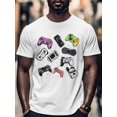 thumbnail image 4 of Remote Control Men's T Shirts Game Console T-Shirt for Men Purple Green Blue Sketch Crew Neck Tees Cotton Tops, White, XL, 4 of 7