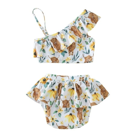 

Rovga Swimsuit For Girls Kids Toddler Baby Spring Summer Print Cotton Sleeveless Vest Shorts Swimsuit