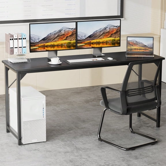44 Inch Home Office Computer Desk, Small Writing Study Table with X‑Shaped Reinforcement Frame, Black for Home Workspace