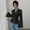 Black, variant on Womens Bell Sleeve Button Down Shirt V Neck Ruched Collared Work Blouse Top Women Shirts