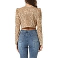 thumbnail image 3 of INSPIRE CHIC Women's Party Shiny Sequin Long Sleeve Open Front Shrug Cropped Jacket M Khaki, 3 of 6