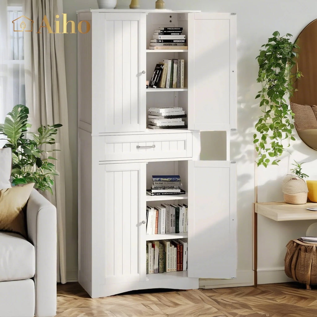 Aiho 71" Kitchen Pantry Storage Cabinet, Storage Cabinet with Barn Doors, Drawer, Adjustable Shelves(图5)
