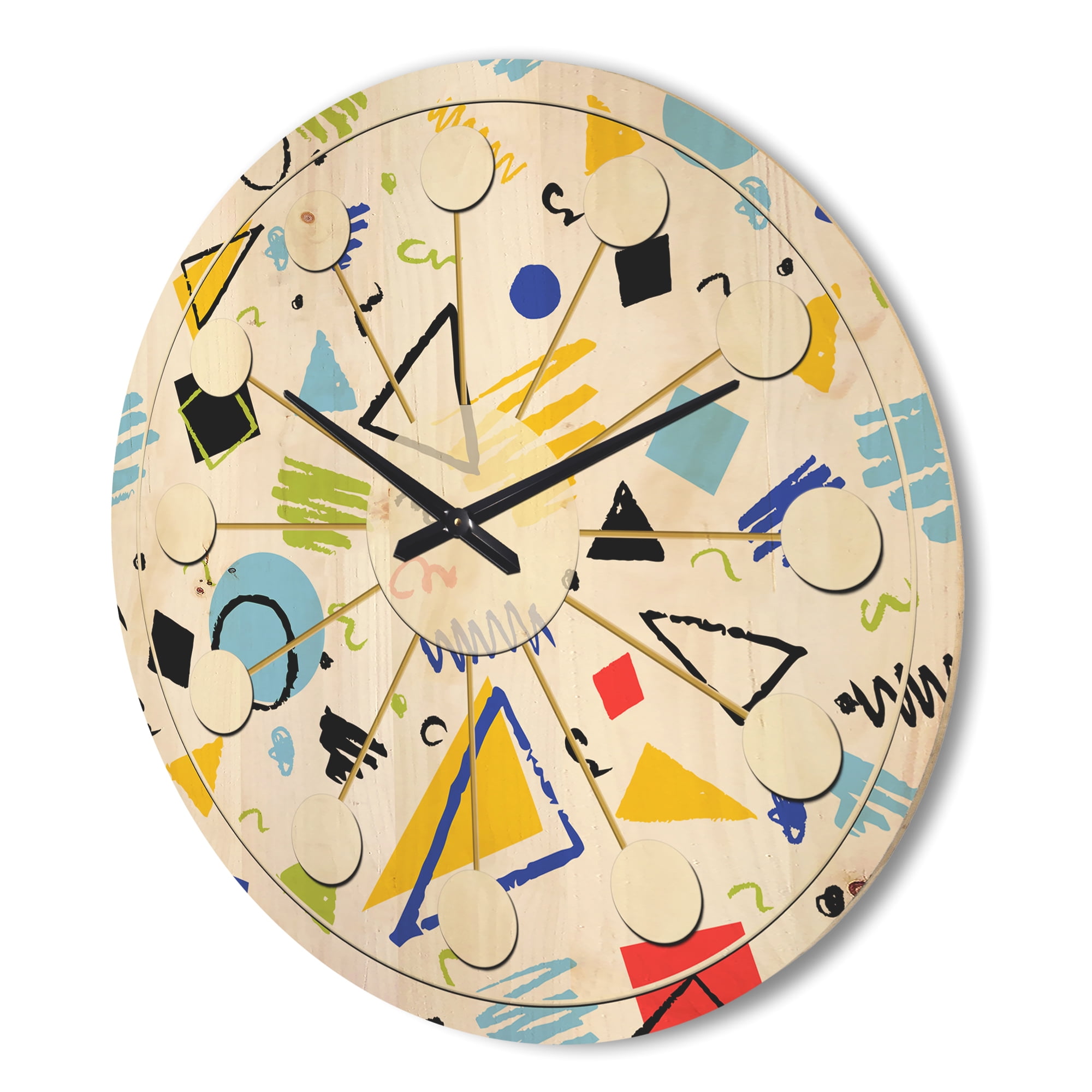 Designart 'Retro Geometric Design III' Mid-Century Modern Wood Wall Clock