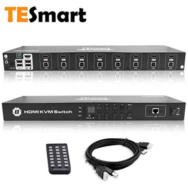tesmart kvm switch 8 port | 4k 30hz ultra hd | enterprise grade | rs232 | lan port | ip control | auto scan | rackmount eight pcs, laptops, servers