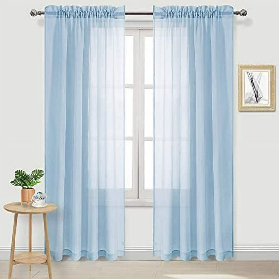 DWCN Sky Blue Sheer Curtains Semi Transparent Voile Rod Pocket Curtains for Bedroom and Living Room, 52 x 95 inches Long, Set of 2 Panels