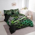 thumbnail image 2 of Erosebridal Cool Race Car Bedding Comforter Set for Kids Boys, Neon Green Honeycomb Queen Bedding Sets, Black Reversible, 7pcs, 2 of 6