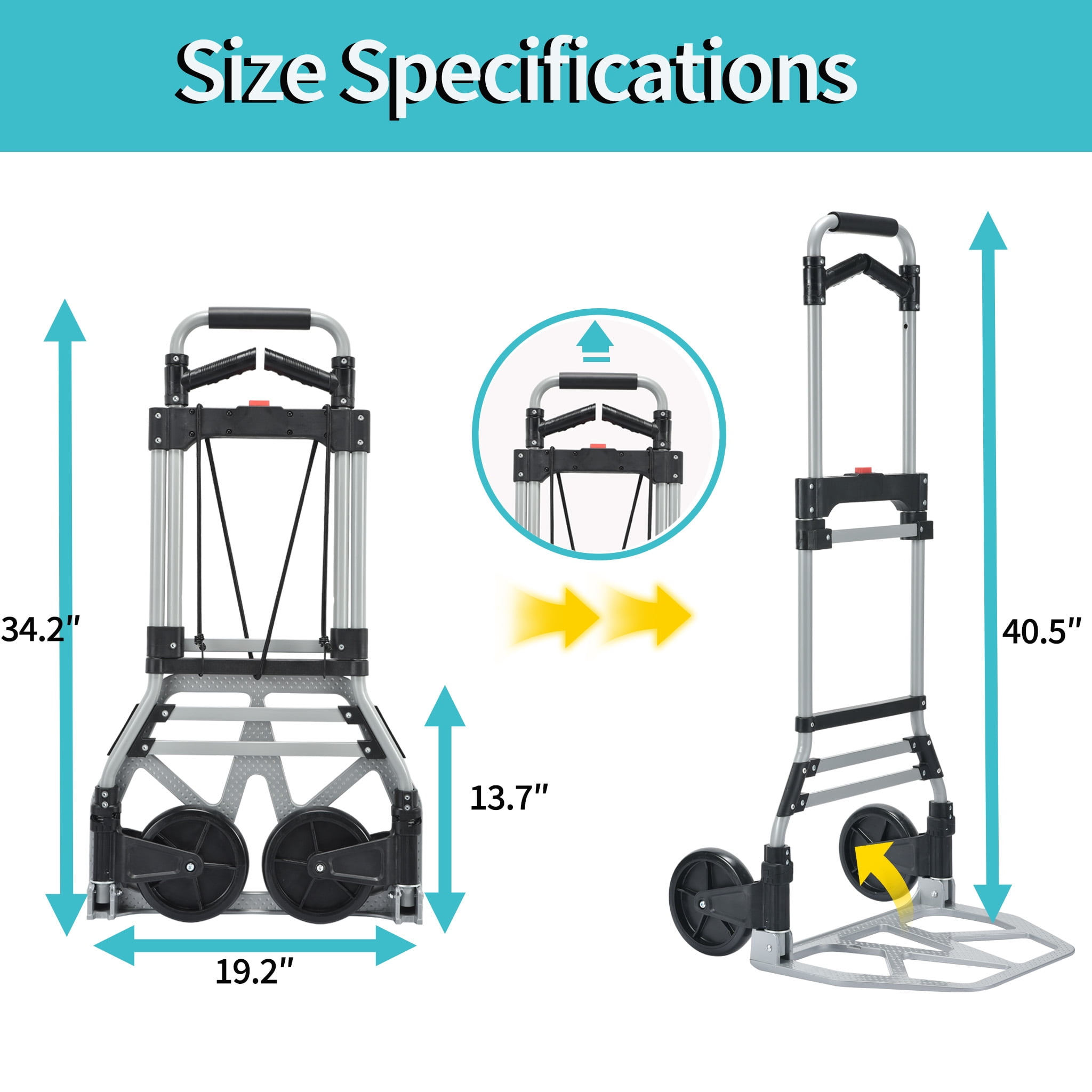 Takira 400LB Capacity Folding Hand Truck, Portable Aluminum 2-Wheel Dolly with Rotatable Handle.