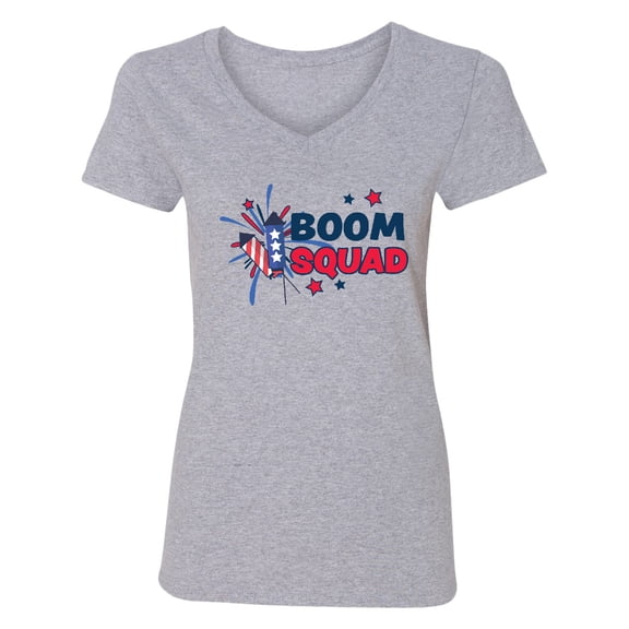 Inktastic 4th of July Boom Squad Blue and Red Fireworks Women's V-Neck T-Shirt