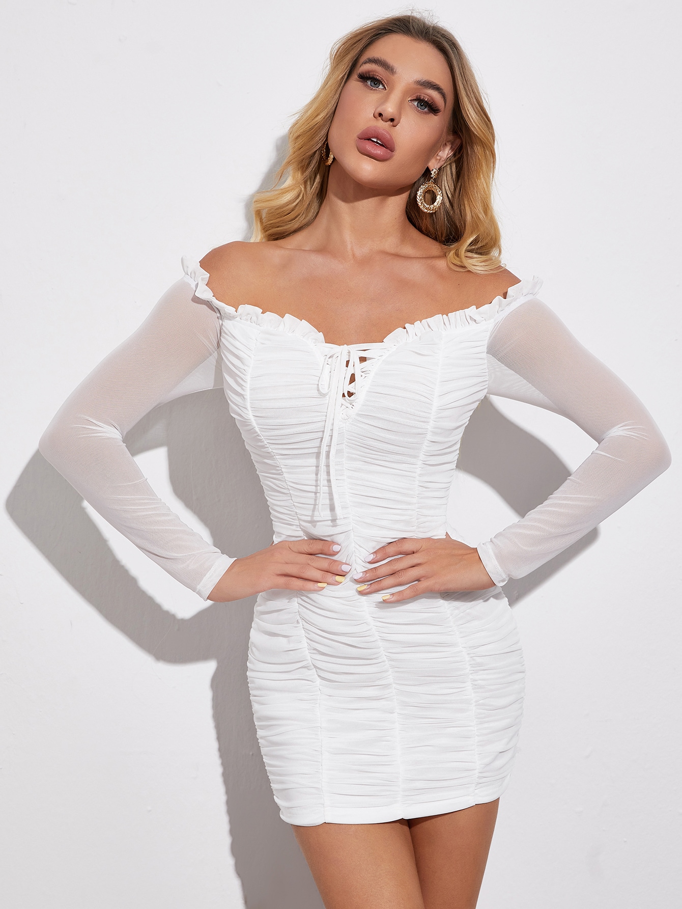white dress with lace up front