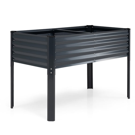Gray Galvanized Elevated Raised Garden Bed with Legs, 46"×24"×31" Corrugated Metal Planter Box with Drainage System for Vegetables Herbs Flowers Patio Backyard