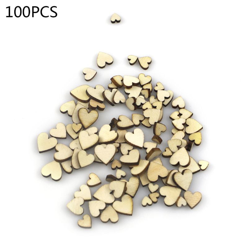 Cute Wedding Table Scatter Decor 100pcs 4 Sizes Mixed Rustic Wooden Love Heart 