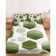 thumbnail image 2 of Full Size Fitted Sheet Set - Sage Green Marble 3 Piece Bedding Sets 16" Deep Pocket Fitted Sheet with 2 Pillowcases Gold White Geometric Hexagon Modern Brushed Microfiber Hotel Luxury Bed Sheets, 2 of 9