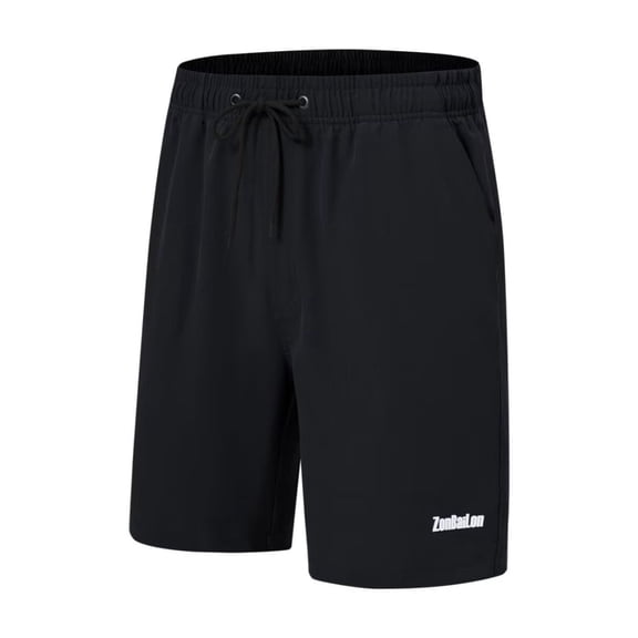 TANBOM Men's Stylish Polyester Five Beach Shorts Lightweight Breathable Adjustable Drawstring Black S