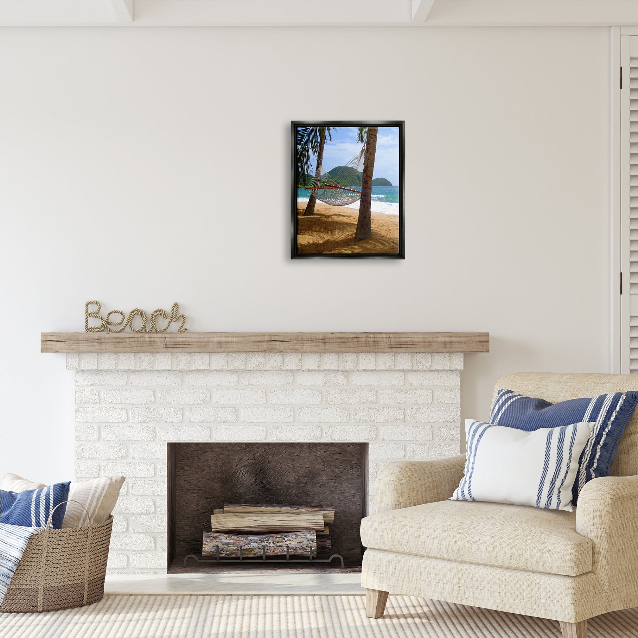 Stupell Industries Hammock on Palm Trees Nature Photography Black Floater Framed Art Print Wall Art, 17 x 21