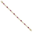 thumbnail image 3 of 18K Yellow Gold Plated Silver Pink Created Sapphire and Red Created Ruby and Lab Grown Diamond Bracelet for Women | 4.01 Cttw | Gemstone September Birthstone | Oval 6X4MM | Length 7.25 inches, 3 of 6