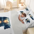 thumbnail image 4 of Castle Fairy Jungle Sunset Bear King Bedding 7pcs,Woodland Animal King Bed in a Bag,Teal Orange Gray,Grey Reversible, 4 of 7