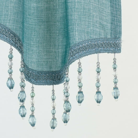 Kate Aurora Shimmery Sheer Ultra Chic Rod Pocket Beaded Window Valance - Aqua