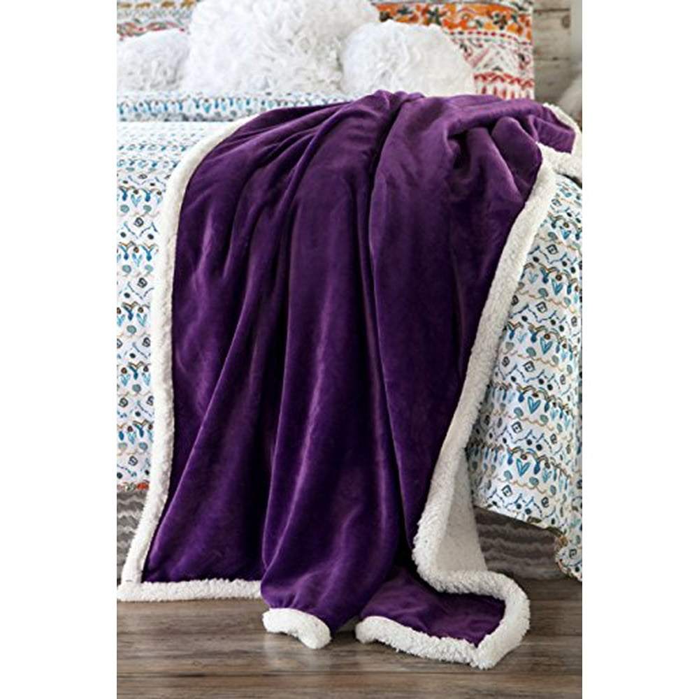 Large Extra Plush Sherpa Throw Blanket 68x54 by North End Decor, Solid Violet Purple Walmart