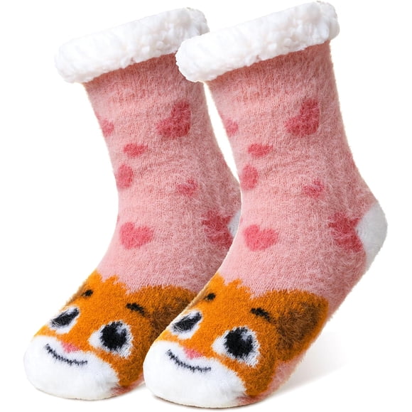 Kids Girls Slipper Fuzzy Socks Soft Warm Cozy Animal Anti-Slip Winter Thermal Christmas Indoor Socks
