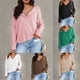 thumbnail image 5 of Women Button V Neck Long Sleeve Pullover T Shirt Solid Casual Loose Blouse Tops, 5 of 8