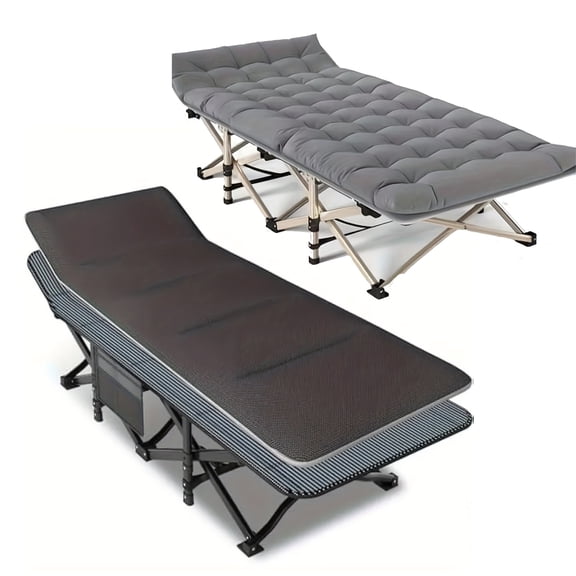 74.8/70.87inch Camping Bed with Mattress & Pillow | Breathable Fabric & Sturdy Steel Frame | Outdoor, Office & Home Use | Suitable for Teens & Adults | Gray Portable Design