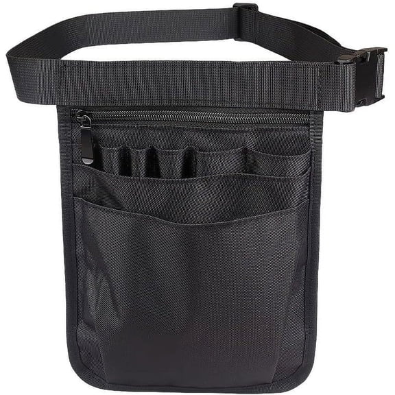 Server Apron Belt for Nurse, Multi-Compartment Nurse Fanny Pack Storage Waist Bag Pouch for Medical Scissors Care Kit Tool,Black