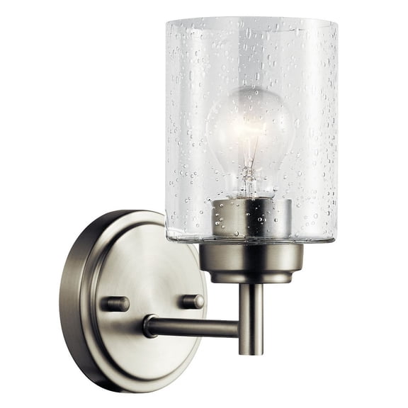 1 Light New Traditional Steel Wall Bracket with Clear Seeded Cylinder Glass-9.25 inches H By 4.75 inches W-Brushed Nickel Finish Bailey Street Home