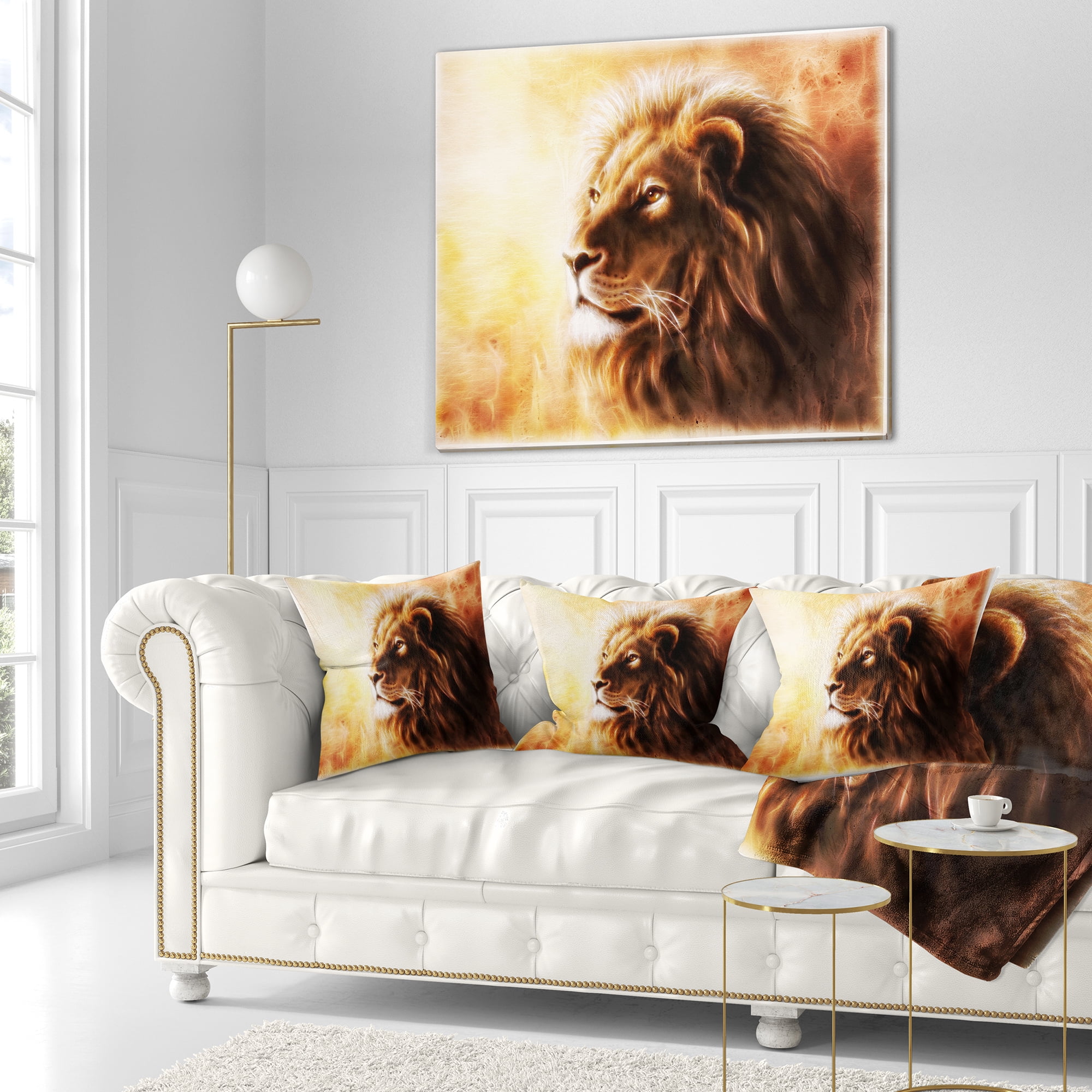 Designart Brown Lion Fractal - Animal Throw Pillow - 18x18