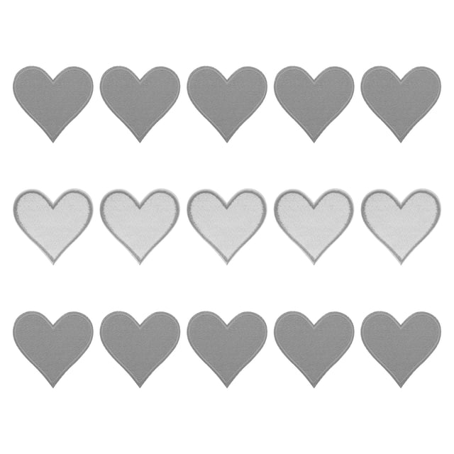 Parches de hierro en forma de corazón Uxcell gris bordados 15Pcs 2.8"x2.7"