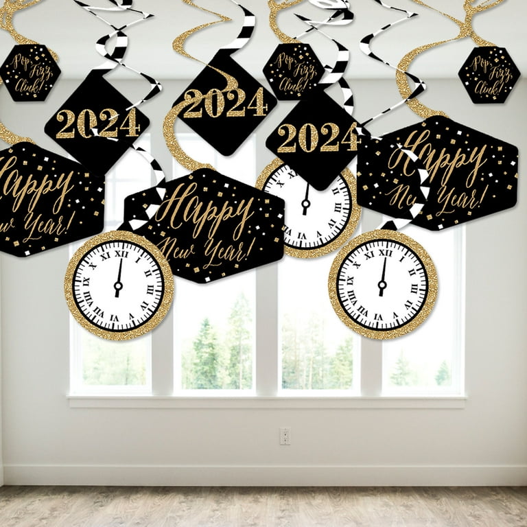 Happy New Year Decorations Kit- New Years Eve Party Supplies 2024 Gold and  Black Party Decorations for Happy New Year Party Decoration