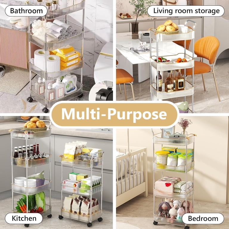 4 Tier Slim Rolling Storage Cart, Kitchen Cart With Wheels