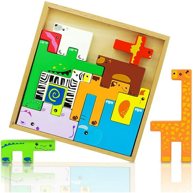 Juego de rompecabezas de madera HUOGUO 3D con forma de animal para niños, educativo
