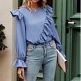 thumbnail image 4 of XFLWAM Womens Long Sleeve Ruffle Bubble Sleeve Tops Casual Loose Shirts Blouses Blue S, 4 of 8