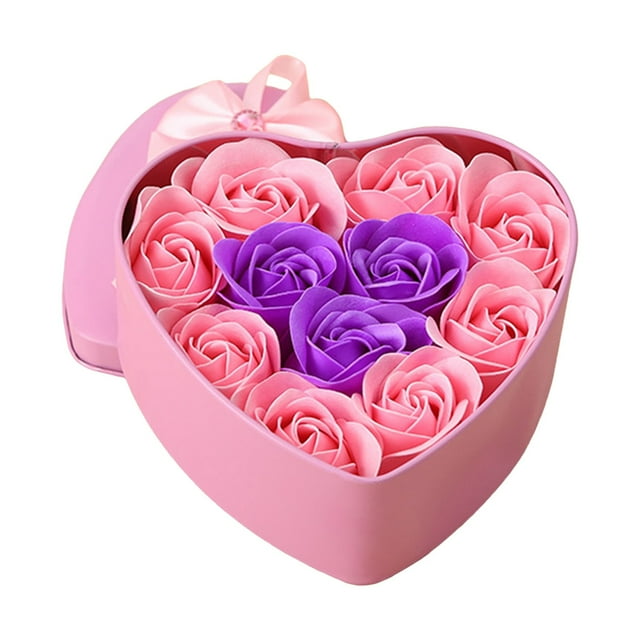 2DXuixsh Artificial Roses Flower Heart Shaped Box Real Looking Fake Roses Beautiful Rose Womens Gifts for Valentines Day Christmas Mothers Day Pink