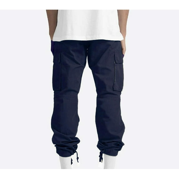 FAVIPT Mens Casual Cargo Pants Pockets Outdoor Straight Fitness Pants 2024 Cargo Pants Big and Tall Walking Pant Navy 3XL