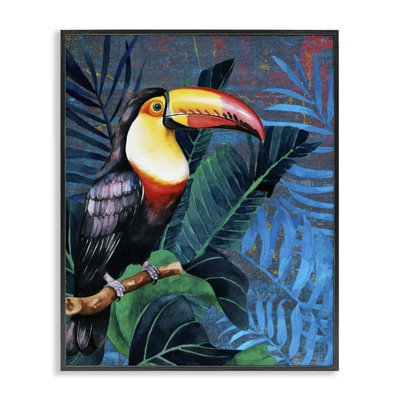 Stupell Industries Bright Toucan Among Leaves Animals Painting Black Framed Art Print Wall Art, 11 x 14