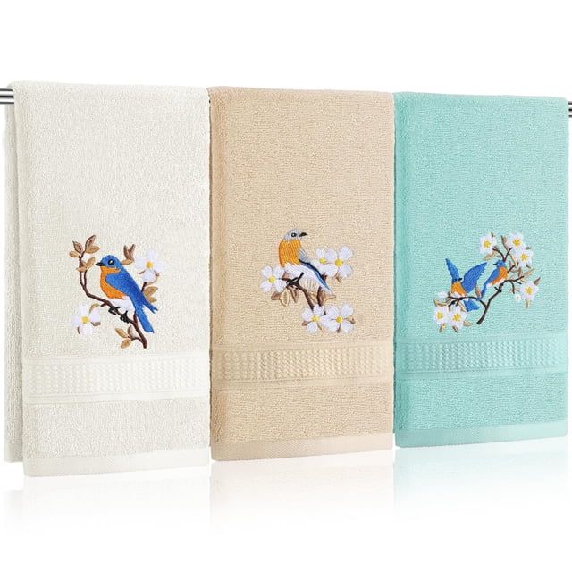 Toallas de mano Tingjoo Bird Floral Farmhouse, algodón, 34 x 74 cm, 3 unidades