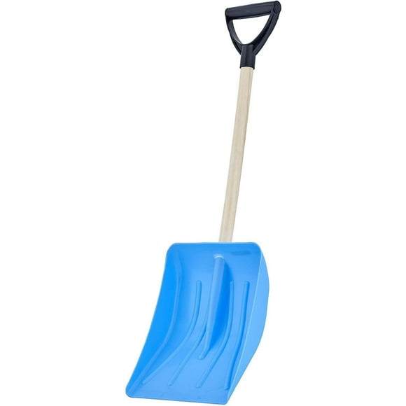 Superio Snow Shovel for Stairs/Steps, Wood Handle 9" Blade, Compact Light Blue Emergency Snow Shovel, Portable for Car, SUV Truck Trailer Vehicles, Overall Height 32", Adult Size Comfort D-Grip