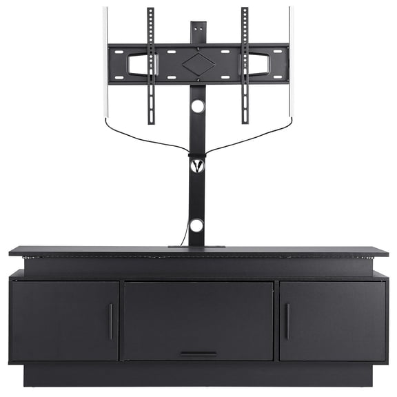 60" Entertainment Center with TV Mount for 75 inch TVs, Adjustable Height TV Stand with Electrical Outlet & LED Lights, 3-Tier Storage Cabinet for Living Room/Bedroom