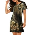 thumbnail image 2 of Balery Palatial Gold Pattern Horse Pattern Womens Short Sleeve Sleepshirt Scoopneck Cute Nightdress Comfy Nightgown Loungewear Dress, 2 of 6