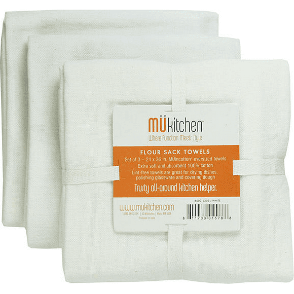 MUkitchen Serviettes de Sac de Farine - 3 pcs - Blanc