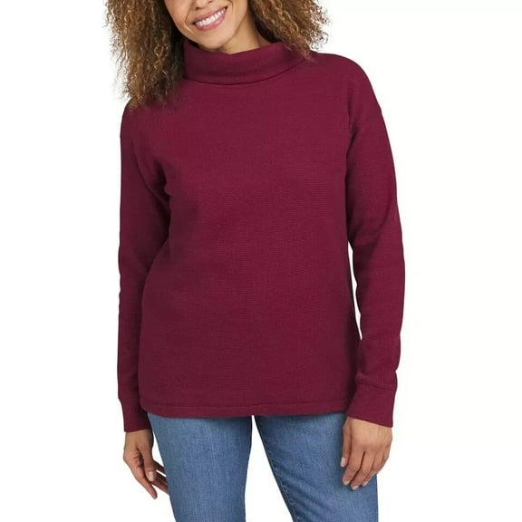 Lands' End Women's Long Sleeve Waffle Funnel Neck Top M Red