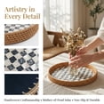 thumbnail image 4 of Round Rattan Tray with Mother of Pearl Inlay, Wicker Serving Tray for Coffee, Bread, Fruits, Decorative Table Decor for Kitchen Island, Home, Black Checkerboard, 11.8 Inch, 4 of 9