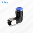 thumbnail image 3 of Uxcell 5pcs PLF6-N01 Pneumatic Female Elbow 6mm Tube OD x 1/8" NPT 90 Degree Push to Connect Air Tube Fittings Blue, 3 of 6