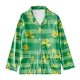 thumbnail image 4 of cllios St. Patrick's Day Womens Pajamas Set Green Shamrock Graphic Button Down Two-Piece Loungewear Lapel Casual Long Sleeves and Pants Nightwear Sleepwear, 4 of 5