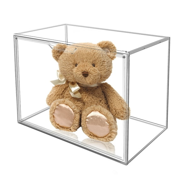 Grusce Clear Stackable Plastic Storage Bins, Clear Display Case with Magnetic Attraction Lid, Dustproof Protection Showcase, Display Storage Box for Action Figures, Collectibles, 15.75x11.81x9.84inch